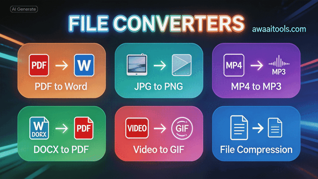 free online file converter tool convert PDF Word Excel images audio video formats instantly secure and fast Document Converters Online PDF to Word converter tool | Document file format changer | Convert text files online | Digital document converter interface Image Converters Online image format converter | JPG to PNG conversion tool | Digital photo file changer | Image resizing and conversion platform Video Converters Online video format converter | MP4 to AVI conversion tool | Digital video file changer | Compress and convert video files online Audio Converters Online audio format converter | MP3 to WAV conversion tool | Digital music file changer | Podcast and audio file converter Archive/Compression Converters Online file compressor | ZIP to RAR converter | Digital archive tool | File compression and extraction service Action-Oriented Click to convert your files online | Upload and transform your documents now | Start converting files instantly | Drag and drop to begin conversion | Convert any file format in seconds Trust/Security Focused Secure online file converter with automatic deletion | Private and encrypted file conversion service | Safe cloud-based file transformation tool | No data retention file converter | Privacy-focused online conversion platform Feature-Specific Batch convert multiple files simultaneously | Convert files without losing quality | 1000+ supported formats online converter | No sign-up required file conversion | Free online file converter with no watermarks